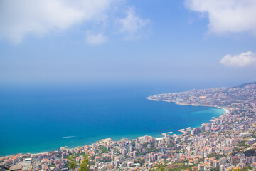 Beautiful view of the funicular at the resort town of Jounieh from Mount Harisa, Lebanon