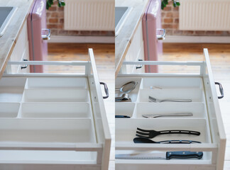 open cutlery box for silverware at kitchen