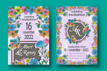 Obraz premium wedding invitation template, colorful floral plant design, isolated on a white background decorated with watercolors
