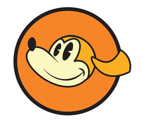 Vintage cartoon style mascot head of a dog with large teeth. Retro logo, sticker label design, vector illustration