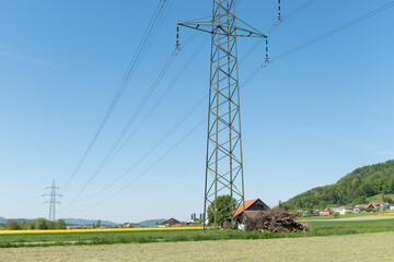 Power pole station near Lommis in Switzerland