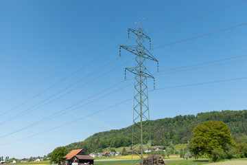 Power pole station near Lommis in Switzerland