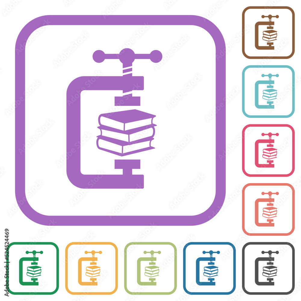 Poster compressing books with vise clamp simple icons