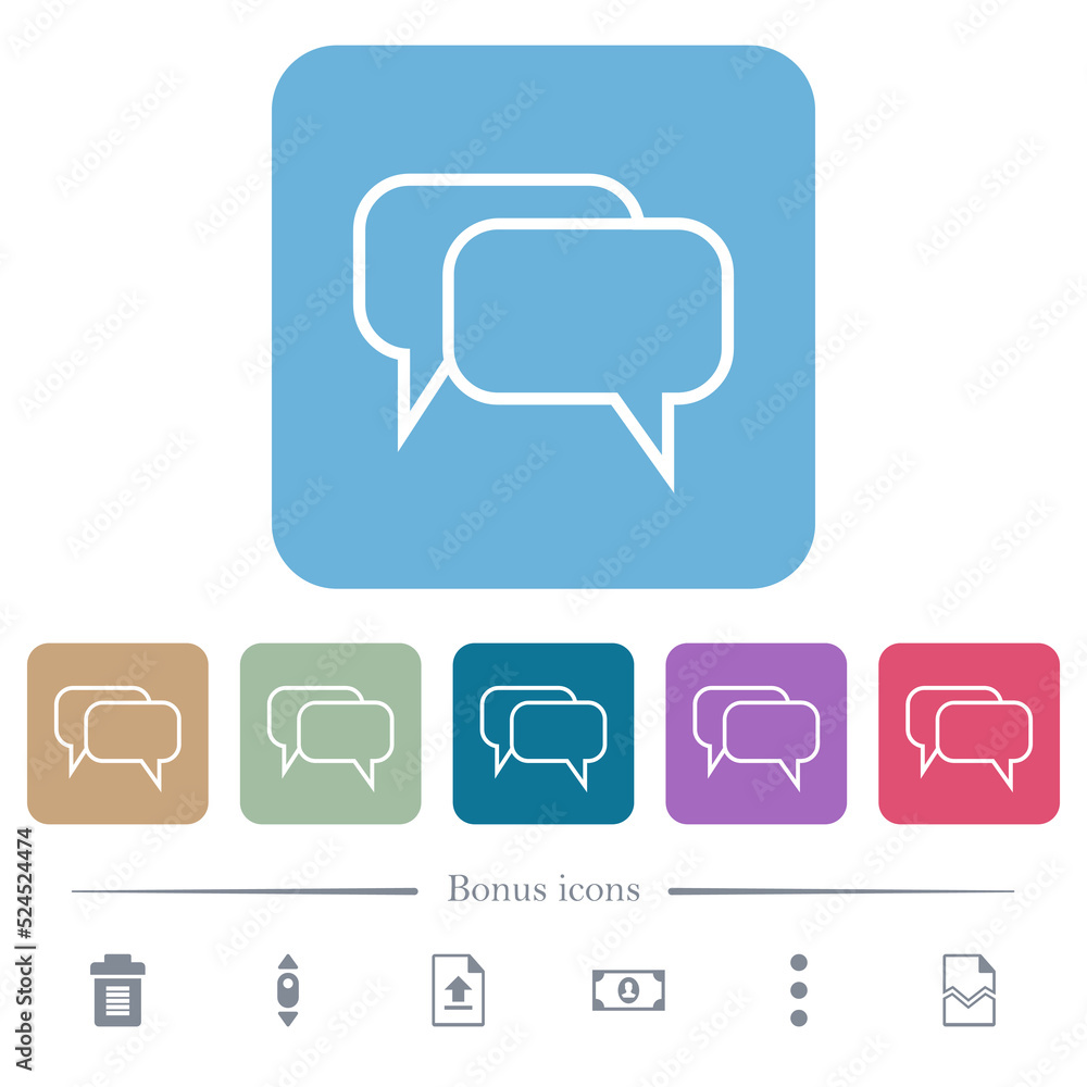 Aufkleber two rounded square chat bubbles outline flat icons on color rounded square backgrounds