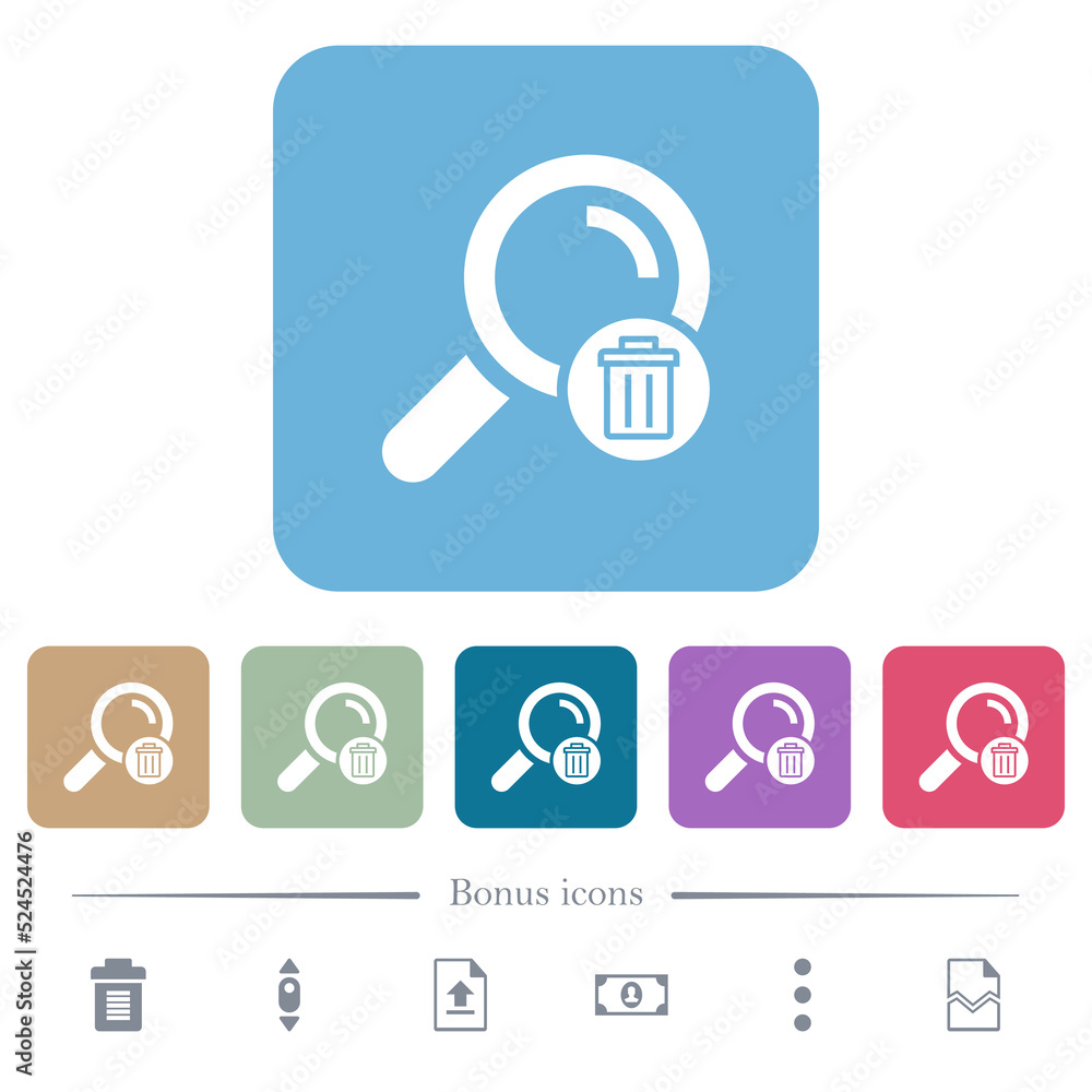 Poster delete search flat icons on color rounded square backgrounds