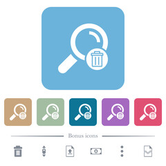 Delete search flat icons on color rounded square backgrounds