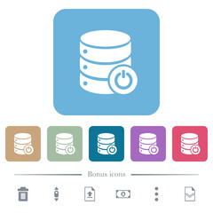 Database main switch flat icons on color rounded square backgrounds