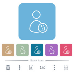 Lock user outline flat icons on color rounded square backgrounds
