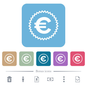 European Euro sticker alternate flat icons on color rounded square backgrounds