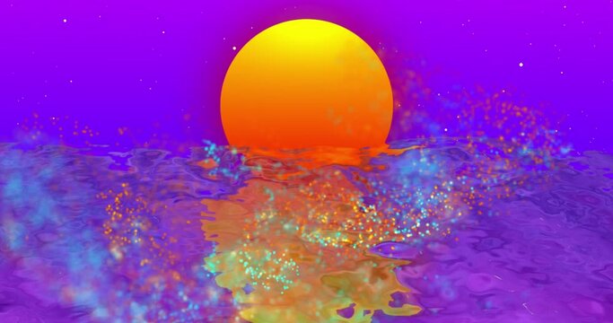 Animation of shapes over sea and sun