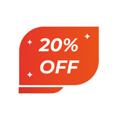 Banner 20% off sale. Discount price. Discounted special offer announcement. Red with white stroke color conceptual banner for promotions and offers with 20 percent off