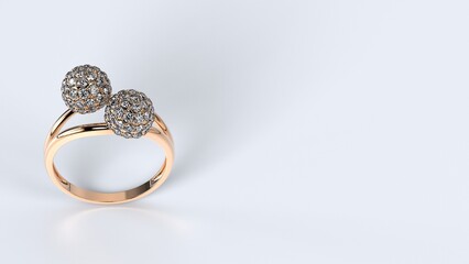 beautiful female ring color gem stone rose or yellow or white gold or platinum 3d render