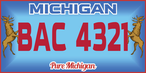 Vehicle license plates marking in Michigan in United States of America, Car plates. Vehicle license numbers of different American states. Vintage print for tee shirt graphics,sticker and poster