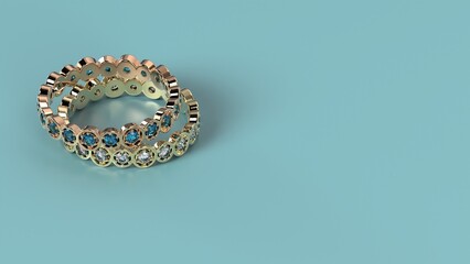 beautiful men female band silver or gold or paltinum colour stones 3d render