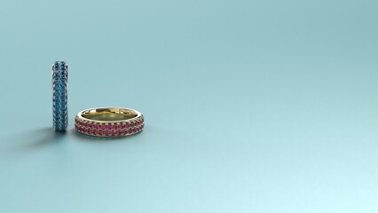 beautiful men female band silver or gold or paltinum colour stones 3d render