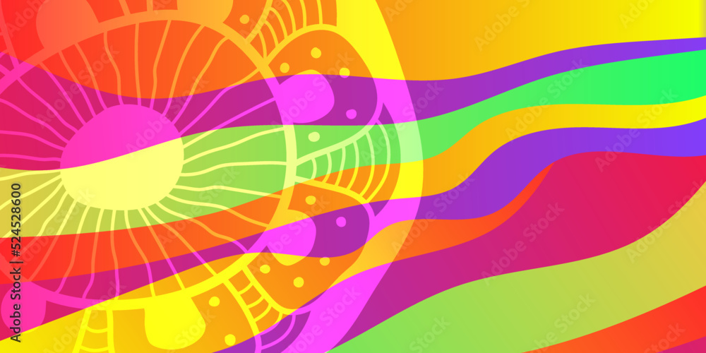 Poster abstract vector color background with waves and flower.