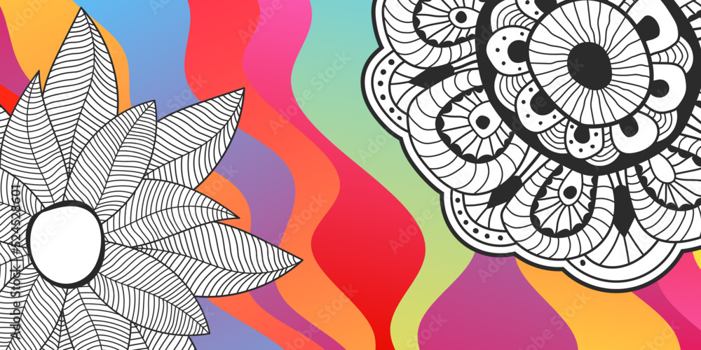 Poster abstract vector color background with waves and flower.