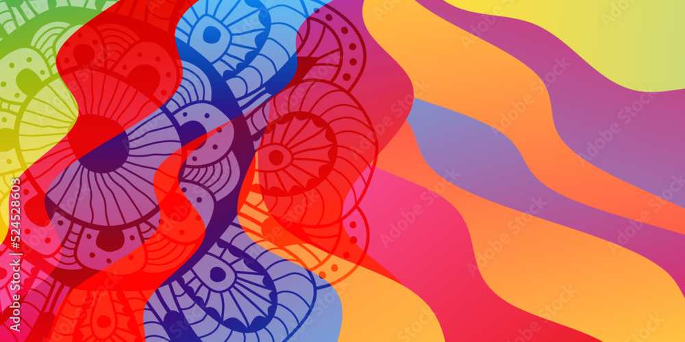 Poster abstract vector color background with waves and flower.