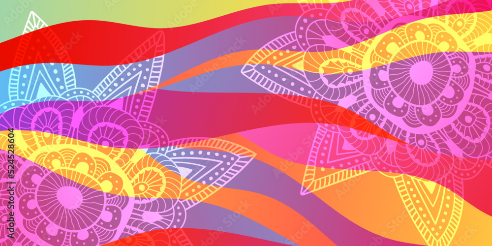 Poster abstract vector color background with waves and flower.