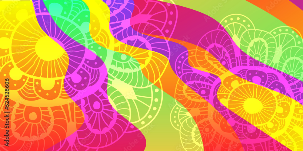 Poster abstract vector color background with waves and flower.