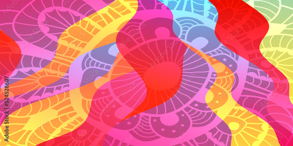 Poster abstract vector color background with waves and flower.