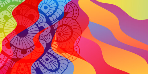 Fototapeta na wymiar Abstract vector color background with waves and flower.