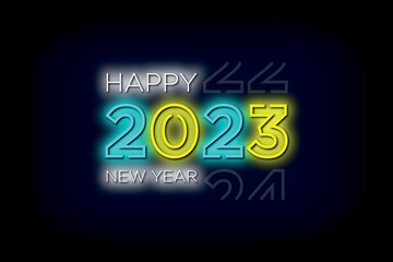 2023 happy new year logo text design 2023 number design template vector Neon