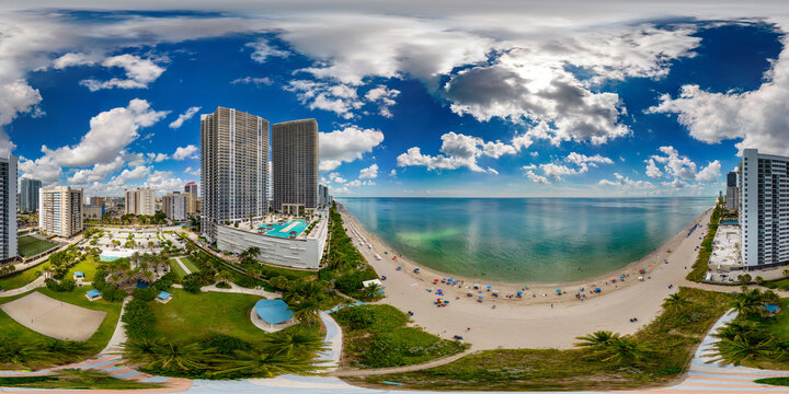 Aerial 360 equirectangular panorama Hallandale Beach Florida