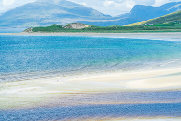 Picturesque empty white sand Luskentyre beach, Isle of Harris, Scotland