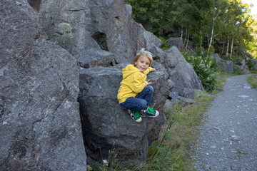 Happy people, enjoying amazing views in South Norway coastline, fjords, lakes, beautiful nature