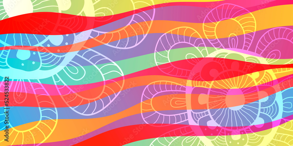 Poster abstract color background with waves and flower.