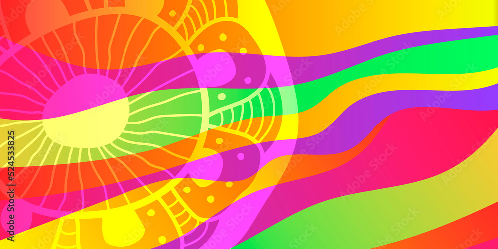 Aufkleber abstract color background with waves and flower.