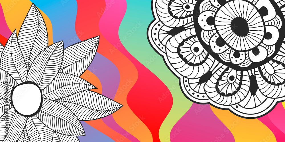 Poster abstract color background with waves and flower.