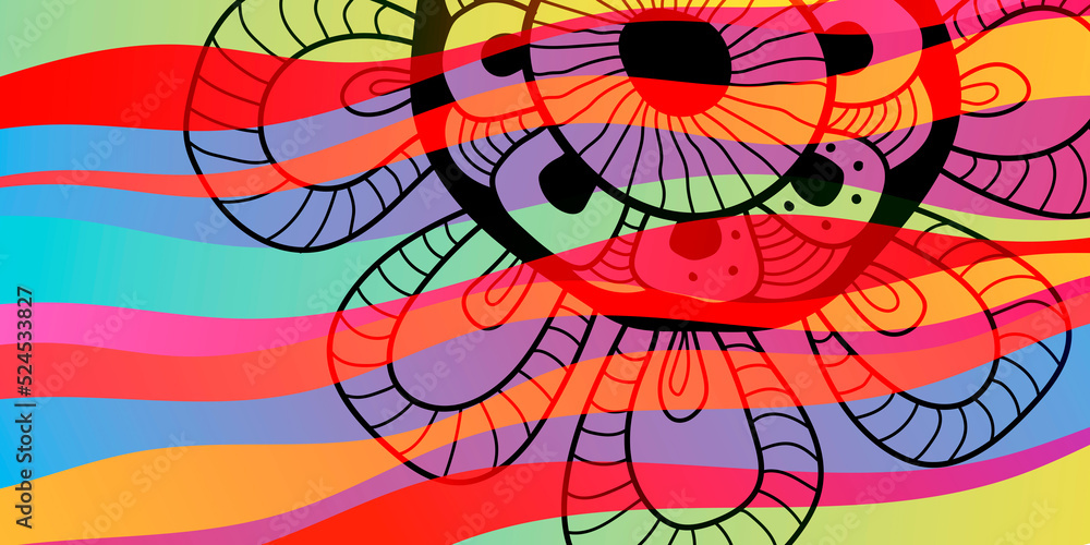 Poster abstract color background with waves and flower.
