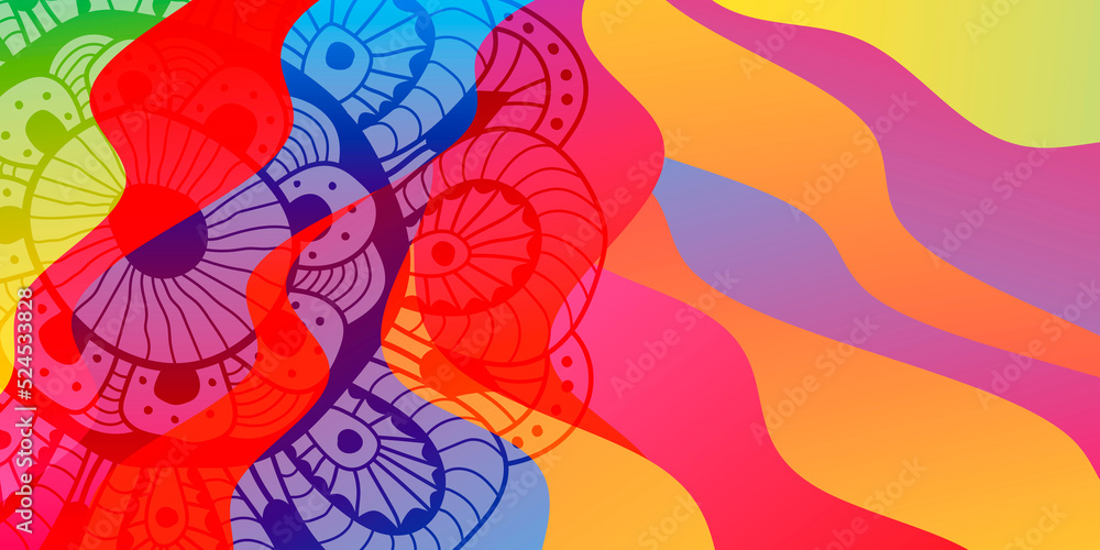 Poster abstract color background with waves and flower.