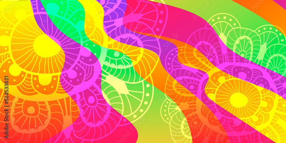 Poster abstract color background with waves and flower.