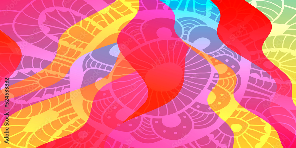 Poster abstract color background with waves and flower.