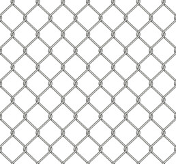 Fototapeta premium Chain link fence with realistic wire mesh, seamless pattern vector illustration. Abstract metal net texture, iron or steel decorative cage, grid prison barrier for safety of forbidden zone background