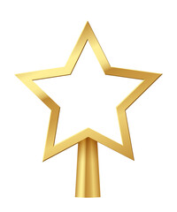 Christmas gold tree topper, 3d star decoration in deco design for top of Xmas tree