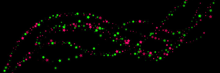 Falling stars. Star Rain. Green and pink colors. Festive background. Abstract texture on a black background. Vector illustration, eps 10