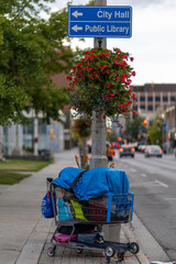 The symbol of homelessness  or the unhoused the shopping cart 