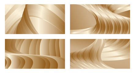 Gradient waves with silk gold glitter. Set of 4 abstract designs for cover, banner, background