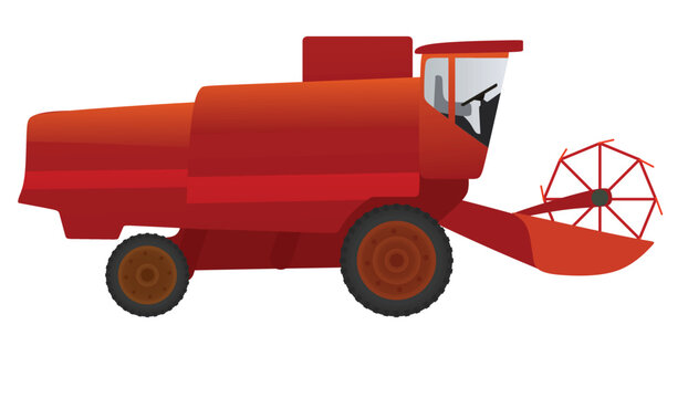 Red Farmer Combine Vehicle. Vector Illustration