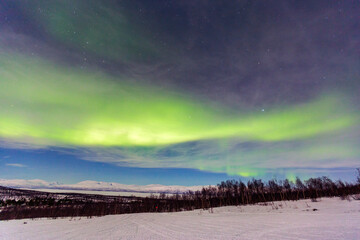 Aurora boreale in Lapponia ad Abisko.Luci nel cielo nella fredda notte polare
