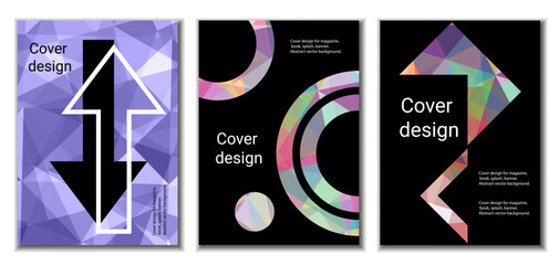Cover design. Set of 3 covers. Imitation of crumpled paper. Unusual bright abstract background for magazine, book, splash, banner, vector. Imitation of crumpled paper