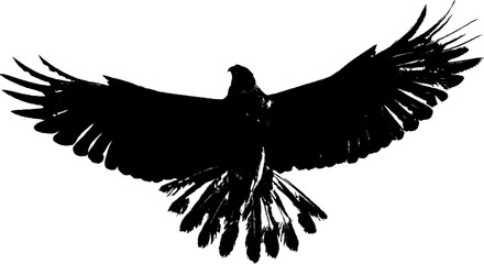 Aigle en vol vecteur noir sur fond transparent. 