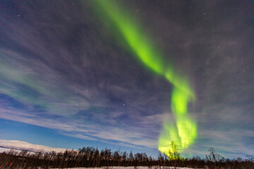 Aurora boreale. Notte di luci nel cielo ad Abisko in Svezia