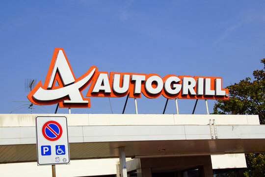 Frankfurt, Germany - July 23, 202: Autogrill sign against a blue sky.