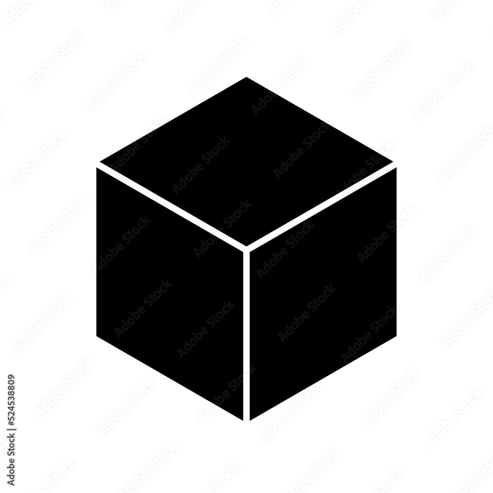 Poster simple black cube in 3d style perspective view. vector image.