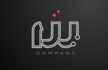 pink grey line W alphabet letter logo icon design with dot. Creative template for company and business